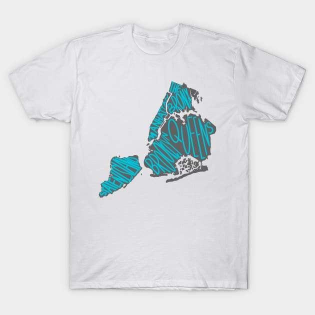 New York City Borough Map T-Shirt by GrellenDraws